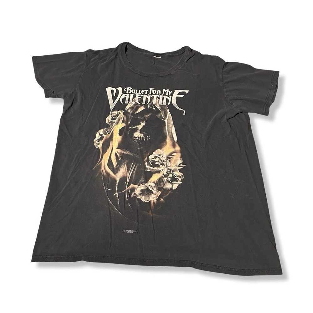 Bullet For My Valentine Mens L T-Shirt Black 2014 Reaper Skull Roses Band Tee